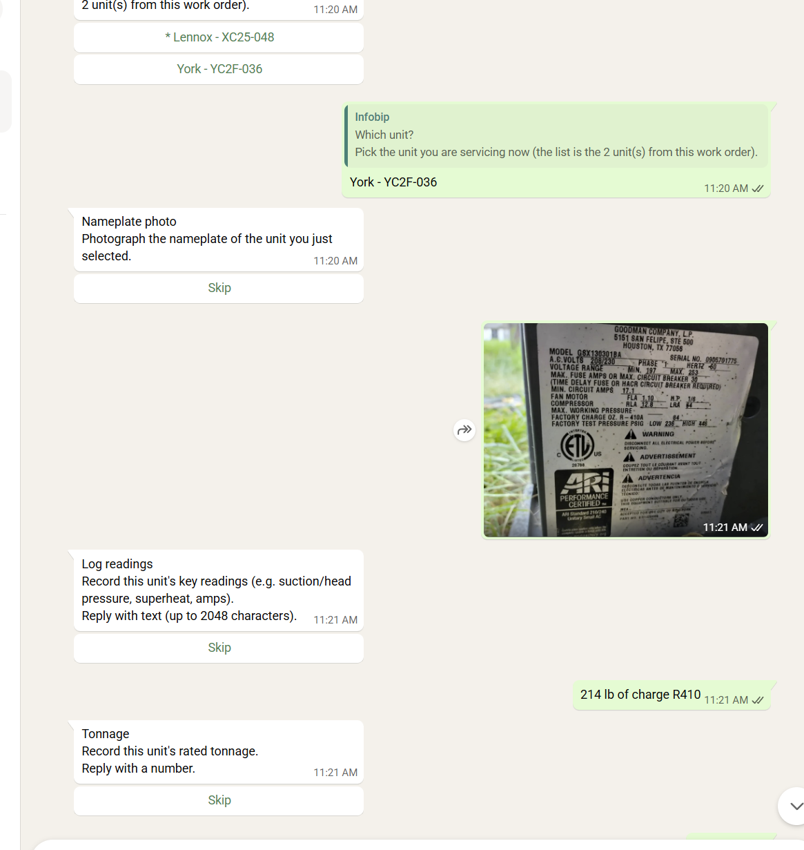 Field Workflow via WhatsApp