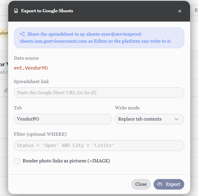 Google Sheets, connected