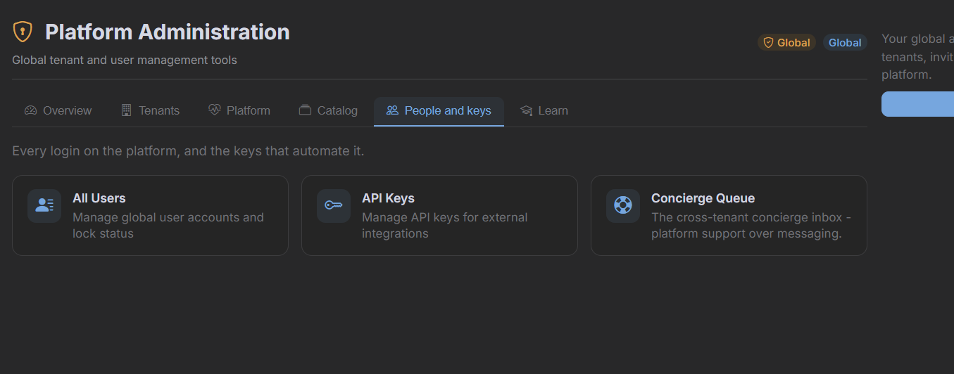 Global admin & platform ops