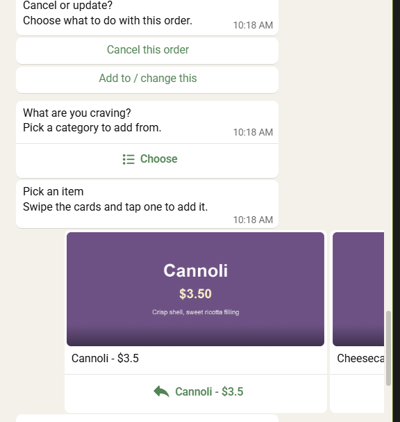 Sal's Pizza — order over messaging
