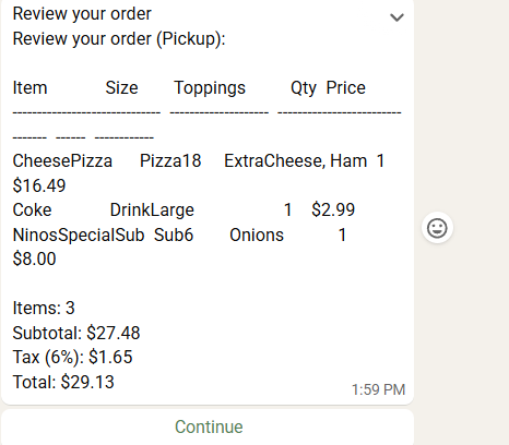 Sal's Pizza — order over messaging