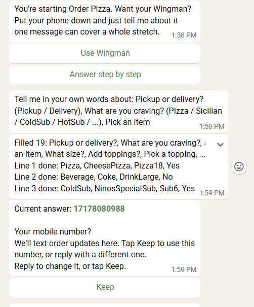 Sal's Pizza — order over messaging